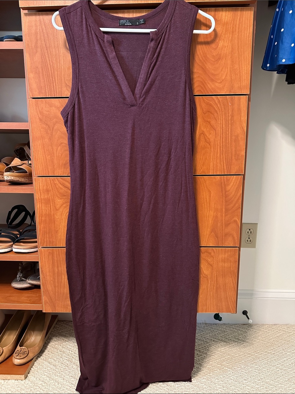 Prana Sleeveless V-Neck Knit Midi Dress - Plum